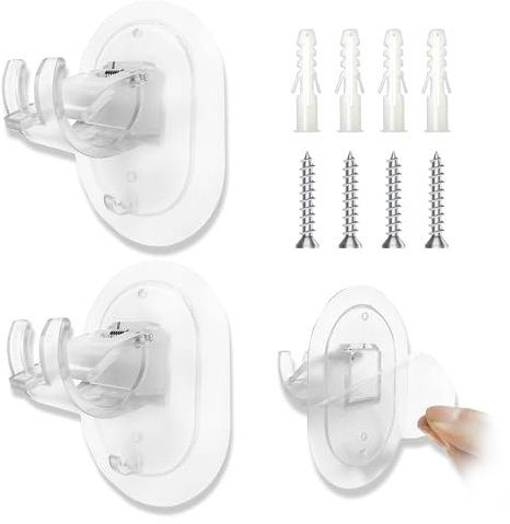 2 Pezzi Staffa Autoadesiva per Asta Tende Supporti, (Autoadesivo e foratura) Ganci per Tende Senza Bucare, Supporti Asta Tende, Tende Finestre PVC Staffe, per Bagno, Hotel,Camera da Letto(Trasparente)