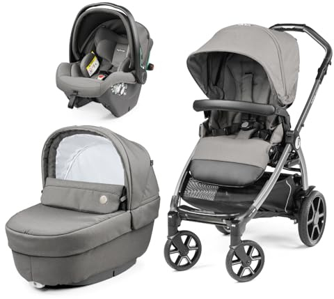 Peg Perego Book Modular – Cochecito 3 en 1 para Bebés 0-4 Años, Silla de Paseo Reversible, Capazo con Comfort System, Silla de Coche i-Size, Ruedas Soft Ride, Colchón Fresco Jersey, Mercury