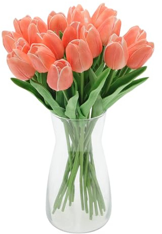 CAPASTEC Artificial Tulips Pack of 20 Artificial Flowers PU Real Touch Latex Flower Fake Tulips Flower Arrangement for Home Office Wedding Decoration Champagne