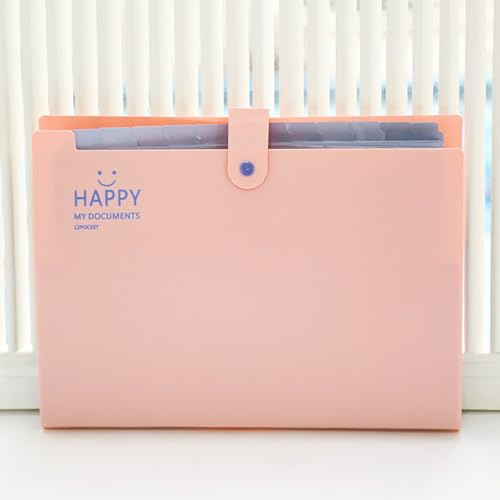 Meekye A4-mapp med 12 fack och 16 etiketter, dokumentmapp A4 mapp med spänne, rosa