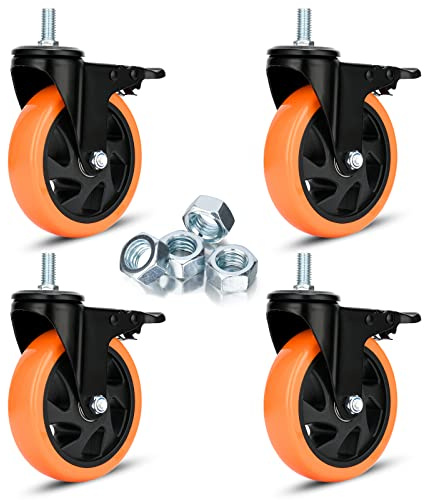 Industrie-Drehrollen 125 mm mit Doppellastbremse PVC-Schwerlastrollen Set (4x) M12x25mm Gewindestiel 680 kg Tragfähigkeit für Werkstatt & Regale Leise & Langlebig