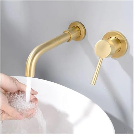 WACEH Faucet Brass Single Handle Mixer Faucet Wall Mounted Concealed Basin Faucet Ceramic Plate Valve core rotatable (Color : Gold) tap