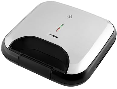 HYUNDAI ELECTRONICS SM615 I Sandwichera I 750 W | Tostadora para sándwich | 4 sándwiches triangulares | Luz indicadora de temperatura óptima | Indicador de funcionamiento | Negro/Plata