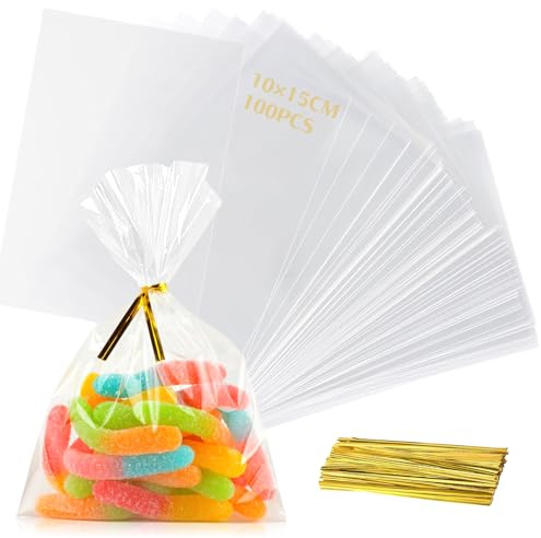 BSTDAYEVER Cellophantüten Klein Kerzentüten Celofantüten Tüten Kerzen 10x15 | 100stk Zellophantüten cellophane bag Süßigkeiten Tüten Kerzen Durchsichtig für Weihnachten Kindergeburtstage Geschenke