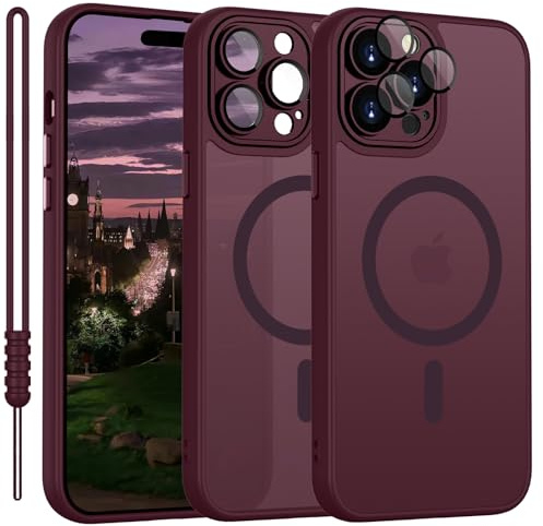 YUANDMI für iPhone 14 Pro Max Hülle kompatibel mit MagSafe Dunkel Rot | Handyhülle für iPhone 14 Pro Max Magnetisch Matte Touch Kameraschutz, rutschfest Kratzfest Schutz Stoßfest