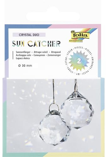 folia 23839 - Sun Catcher CRYSTAL DUO, 2 attrape-soleil en verre avec 8 m de fil métallique doré, cristaux Ø 3 cm à suspendre