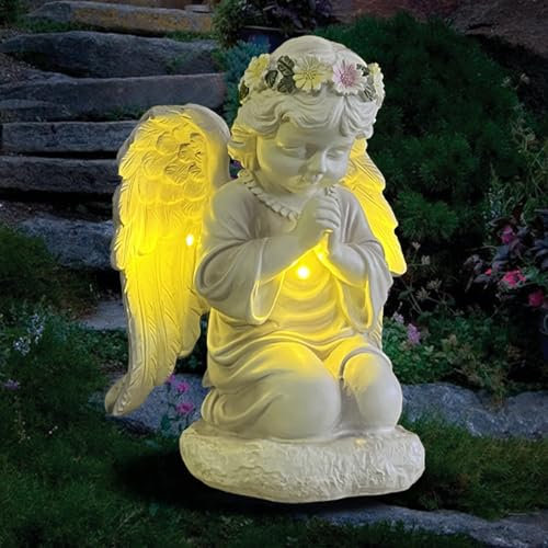 lifemet Garden Ornaments Solar Angel Statues - Fairy Garden Accessories Prayer Angel Light, Waterproof Angel Figurines for Patio, Balcony, Yard, Lawn Unique Gift for Women/Mum
