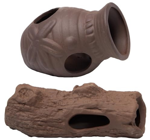 Sxutop 2 Stück Aquarium Deko Höhle Keramik Garnelen Versteck Klein Garnelen Höhle Keramik Versteck Aquarium Ablaichhöhle Fisch Tank Zubehör Aquarienhöhlen für Fischbecken Landschaftsdekoration