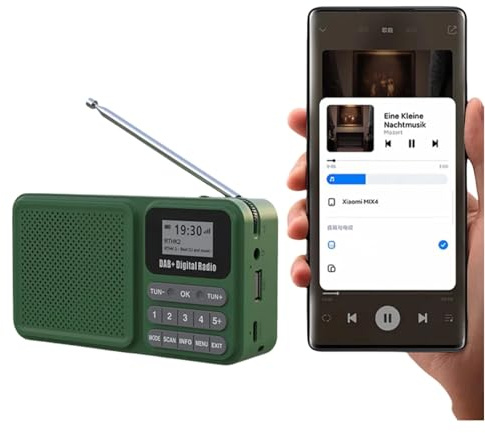Radio d'urgence Dab+, Rechargeable, Portable, Solar, Bluetooth 5.0 Enceinte avec LCD et Régulateur de Temps, 30 Stations Prédéfinies