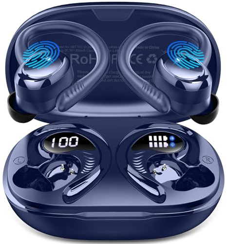 Ecouteurs Bluetooth sans Fil Sport, 2025 Écouteur Bluetooth 5.4 avec 4 ENC Mic, 60+Hrs Ecouteurs sans Fil HiFi Stéréo, IP7 Étanche Oreillette Bluetooth Running, USB-C Charge Rapide, Écran LED Casque