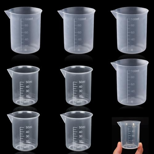 XIYING 8 Pcs Small Measuring Jug, 4 Pcs 100ml and 4 Pcs 50ml Small Plastic Measuring Beaker Transparent Jug for Lab House Hold Kitchen Baking Cooking