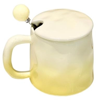 Italian Style Coffee Mugs with Lid Spoon for Office Coffee Milk Cups High Aesthetic Value Couple Cups Home Use Girl Gift(Yellow)