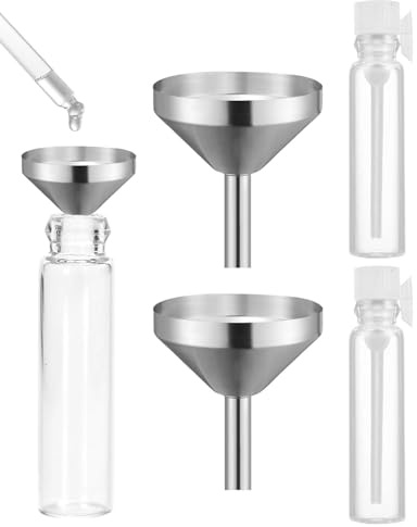 SOVYTH Mini Imbuti E pipette in Metallo 2 Pezzi - Piccoli Imbuti di Riempimento per il Riempimento di Mini Bottiglie, Imbuti in Alluminio (diametro 1,8 cm) per Oli Essenziali, Profumi