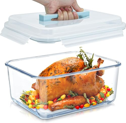 JTKDG 5,6L große Glas-Frischhaltedosen mit Deckel,rechteckig, BPA-frei,luftdichter Glas-Aufbewahrungsbehälter für Meal Prep,Brathähnchen,Truthahn,gefriergeeignet, mikrowellengeeignet und ofenfest