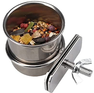 Bol à Nourriture pour Oiseaux en Acier Inoxydable avec Support Serrage boîte perroquets Tasse Eau Pot Cockatiel Conure perruches