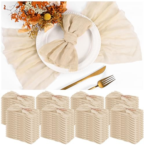 100 Stück Stoffservietten Beige Gaze-Servietten für Hochzeit, geknitterte Stoffservietten im Bulk für Hausparty rustikale Tischdekoration, 43 x 43 cm