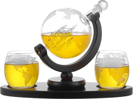 Whiskey Decanter Globe Set for Men, 900ml Globe Liquor Decanter