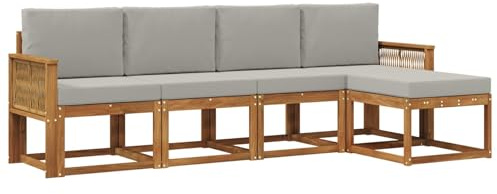HETFTJN Gartenmöbel Set 5-teilig, Outdoor-Sofagarnitur aus Akazienholz, Modulares Lounge-Set mit Polstern für Terrasse und Garten, 249 x 122,5 x 73 cm
