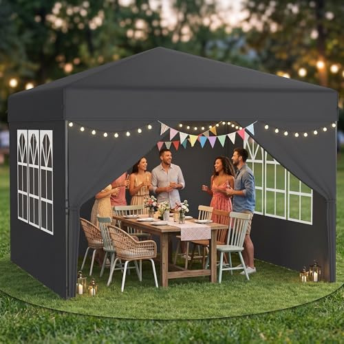 Suusolny Faltpavillon 2.5x2.5m Wasserdicht Winterfest | Pop-up Pavillon mit 4 Seitenwänden & Tragtasche | Höhenverstellbares Gartenzelt/Partyzelt für Camping (Anthrazit)
