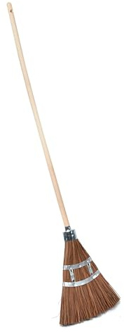 Outdoor Broom Heavy Duty 57” Broomstick with 12” Wide Brush - All Natural Water and Fire-Resistant Piassava Bristles and Wood Handle Brooms for Sweeping Indoor Garage and Garden by Kings County Tools