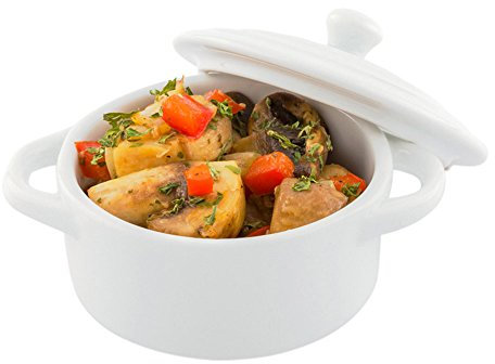 Restaurantware 3 Ounce Mini Cocotte 10 Oven-Safe Mini Dishes - Built-In Handles Microwave-Safe White Porcelain Mini Dutch Oven With Lid Dishwasher-Safe For Baking Appetizers Or Desserts