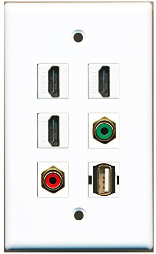 RiteAV – 3 HDMI 1 puerto RCA rojo 1 Puerto RCA verde 1 Puerto USB A-A placa de pared