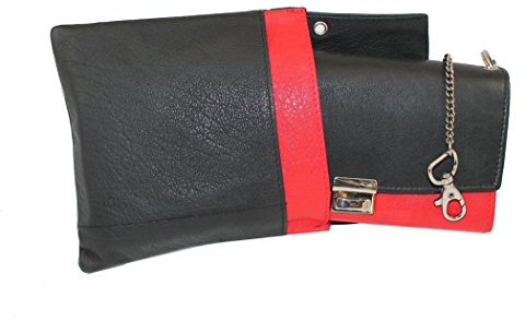 3 tlg. Leder Kellnerbörsen-Set inkl. Holster und XL Geldbörse mit Kette (schwarz/rot)