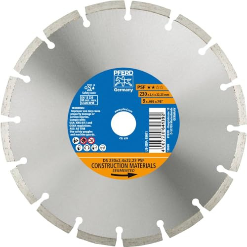 PFERD TOOLS Diamant-Trennscheibe PSF | 230 x 2,4 x 22,23 mm | 68023223– Segmentierter Rand für schnelles Trennen von Steinmaterial