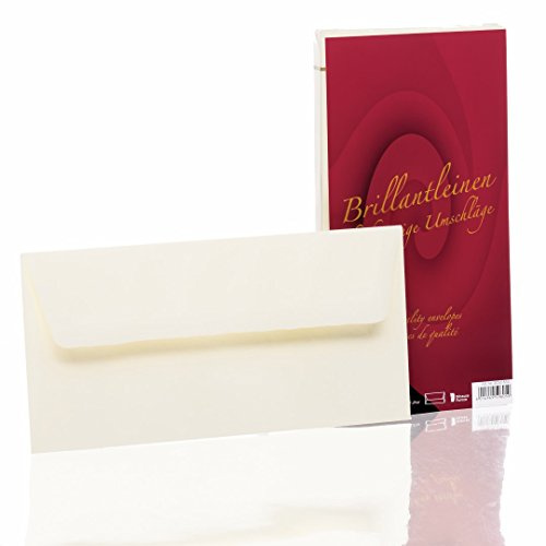 Rössler edel Briefumschläge ohne Fenster | Brillantleinen Kuvert | 25 Stück Umschläge DIN lang | Briefpapier edel | Briefumschläge Hochzeit | Farbe: Ivory