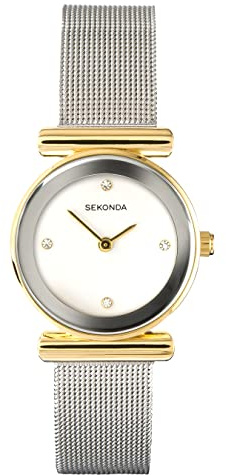 Sekonda Ava Womens Analogue Watch 26mm Gold Stainless Steel Mesh | Mineral glass crystal, sliding clasp, semi-matte dial, ion-plated case, Japanese quartz movement