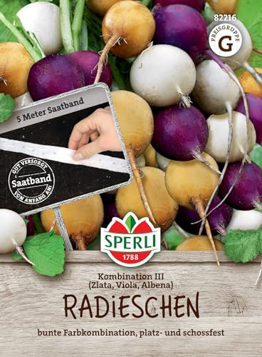 Sperli Radieschen Kombination 3 | Zlata, Viola, Albena | 5m Saatband für rund 250 Radieschen Samen