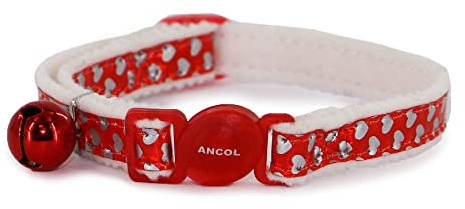 Ancol reflektierendes Katzenhalsband, glänzend Herzen, rot/Silber