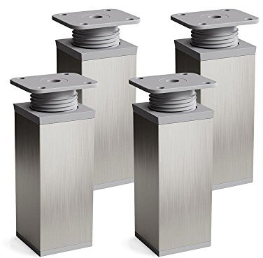 Sossai Möbel-Füße MFV1, 4er Set, Edelstahl gebürstet grau, 100 mm Höhe, Vierkantprofil 40 x 40 mm, höhenverstellbar, für Sideboards und Kommoden