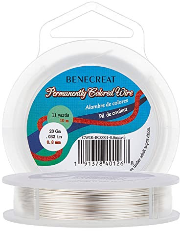 BENECREAT 0.8mm Real Gold Plated Jewellery Making Copper Wire, 10m Tarnish Resistant Silver Wire Beading Craft Wire for Jewelry Making Supplies and Crafting