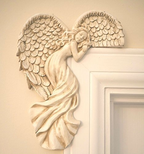 Marco Paul Sleeping Angel Corner Door Frame Statue Resin Angel Ornament Stone Effect Female Figurine Angel Wings Left Angle Door Sculpture Wall Art for Garden, Weddings, Home Decor
