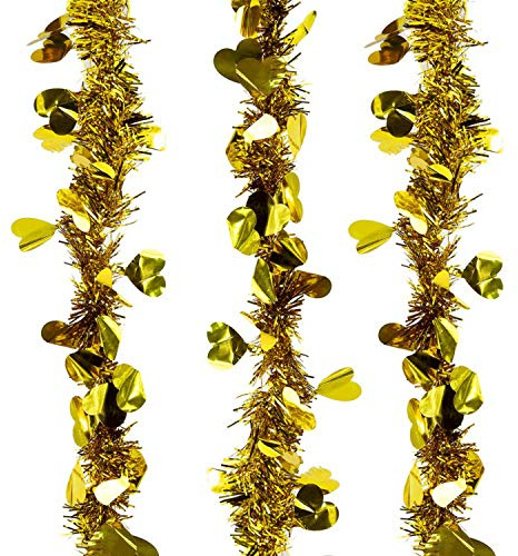 Oblique Unique® Folien Girlande 3 STK. mit Herzen und Glitzer Effekt für Geburtstag JGA Hochzeit Party Feier Deko - Farbe wählbar (Gold)