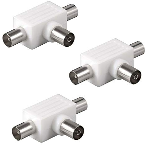 3 Stück Koax T-Adapter Koaxial Antennenverteiler 2X Stecker > 1x Kupplung IEC TV SAT