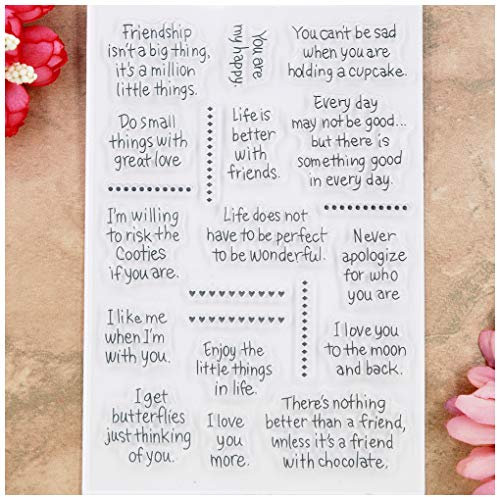 Kwan Crafts Palabra Amistad Life Enjoy Love Sellos transparentes para hacer tarjetas y álbumes de recortes