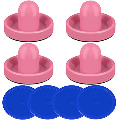 ONE250 Air Hockey Pushers och Blue Air Hockey Pucks, målhandtag, paddlar ersättningstillbehör för spelbord (4 Striker, 4 puck pack) (rosa)