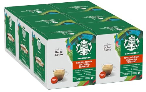 STARBUCKS Colombia Medium Roast Espresso Coffee Pods by NESCAFÉ Dolce Gusto - 72 Colombian Coffee Capsules (6 packs) - Medium Roast Pods
