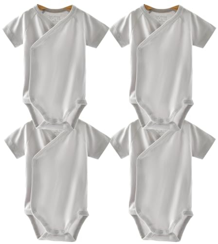Blueleyu Unisex-baby kortärmad onsies bomull baby bodysuit pack cardigan onsies spädbarn, 4 stycken grå, 0 Months