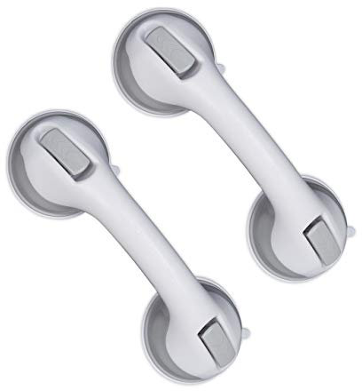 Relaxdays Maniglie da Doccia con Ventose, 25 Kg Capacità, Set 2 Supporti, Vasca da Bagno,Anziani & Bambini,Bianco/Grigio