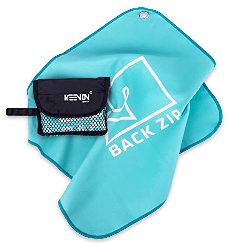 KEENON SPORTS Microfaser-Handtuch inklusive Netztasche – kompatibel Karabiner – Wandern, Mountainbiken, Schitouren, Reisen – schnell trocknend – saugstark – platzsparend