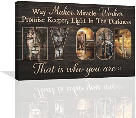Jesus Wandkunst Christus religiöse Jesus Bilder Wanddeko Löwe und Lamm Kreuz Leinwand Gemälde Druck christliche Zitate inspirierende Wanddeko Kunstwerke modern Zuhause gerahmt für Wohnzimmer