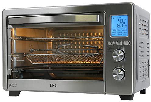 LNC Air Fryer Oven, 34QT Extra Large 1750W Toaster Air Fryer Combo, 12” Pizza Convection Oven Countertop, 12-in-1 with 4 Accessories, Stainless Steel, Silver