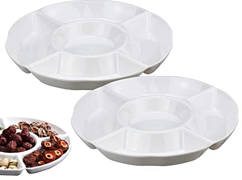 2 Stückes Geteilte Serviergecrr Relish Tablett Servierteller Getleitilt Servierteller Tablett für Pommes Und Dip Gemüse Süßigite Und Snacks Melamine Menüteller (Weiß Durchmesser: 25 cm (10 Zoll))