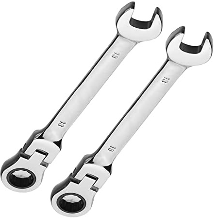 Llave de trinquete de 13 mm, 2 llaves combinadas de trinquete, llave métrica de extremo abierto de acero al cromo vanadio endurecido con cabeza flexible, Herramienta