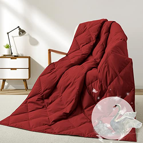 Coperta in piuma d'oca naturale per divano, copriletto per divano di casa, coperta da esterno, piumino leggero con tessuto in pelle di pesca, coperta reversibile da letto, regalo, 127 x 178 cm, rosso