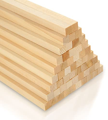 CYEER 100 PCS Wooden Sticks, Basswood Wood Sticks for Craft, Square Wooden Dowels Unfinished Natural Square Wood Strips for Carving Art DIY Projects Molding Making Woodcraft(25 x 1 x 1CM)