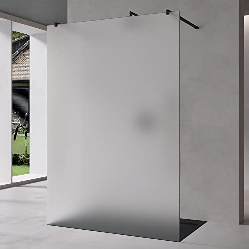 Mai & Mai Duschwand für Dusche Duschabtrennung 120x200cm mit 2 Haltestange | Walk-In Dusche Schwarz 8mm ESG-Sicherheitsglas vollflächig Satiniert mit Nano Rechteckiger Stabilisator Bremen01VS+2